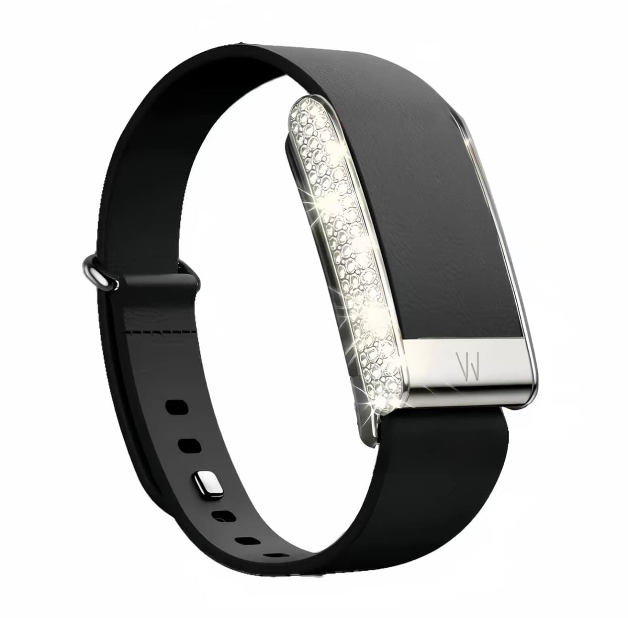 Black Leather Band with Moissanite Compatible with WHOOP 4.0 / 5.0