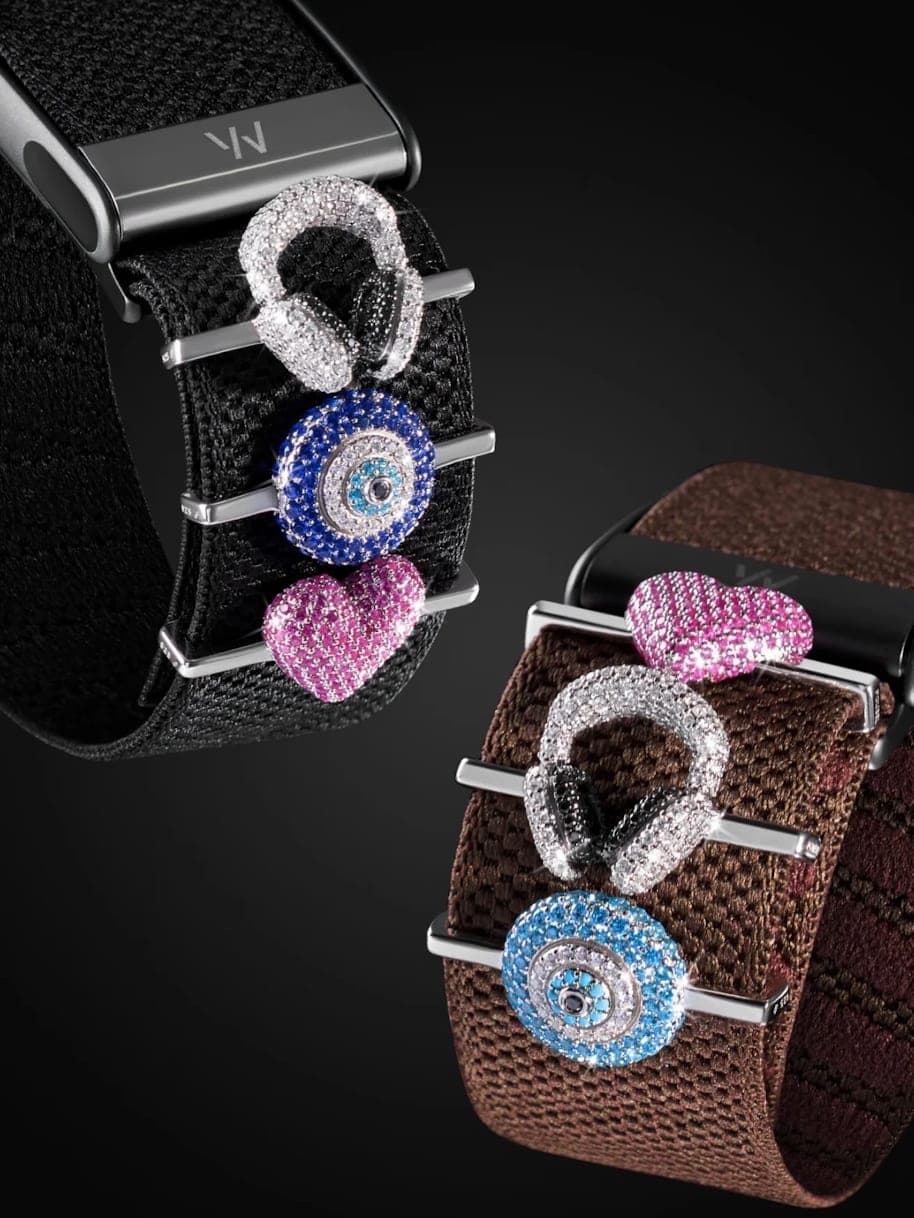 Crystal Slide Charms for Knit Bands Compatible with WHOOP 4.0 / 5.0 — Heart, Eye & Headphones