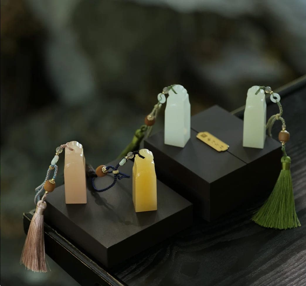Jade-Style Seals with Silk Tassels — 4 Soft Colors