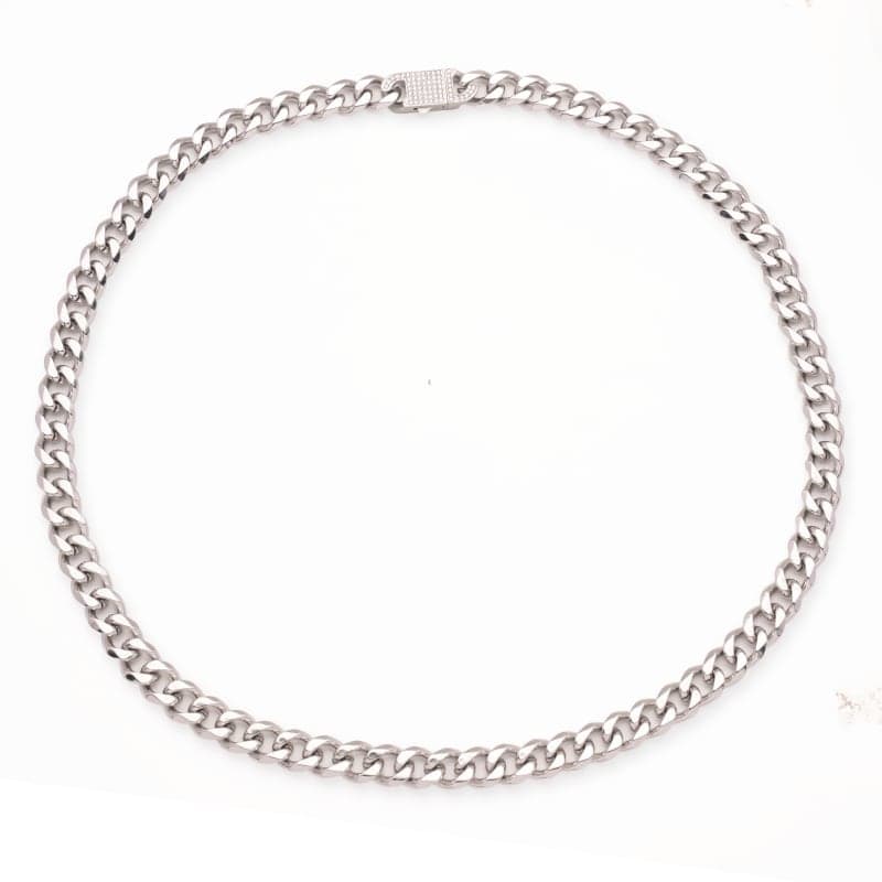 Cuban Hex-Cut Necklace with CZ Cowboy Clasp — Steel, 9mm × 61cm