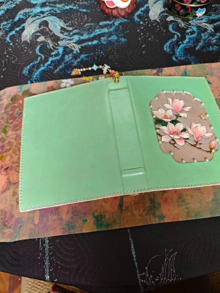 Mint Magnolia Pearl Leather Ring Journal — 6-Hole Binder