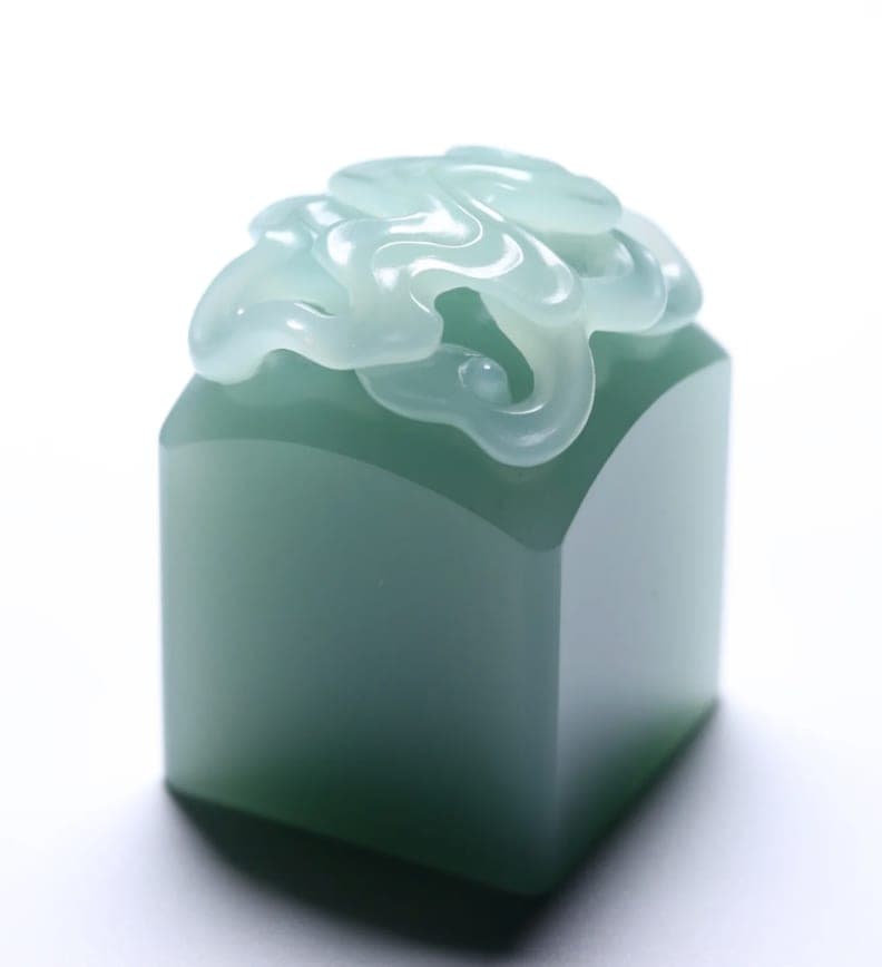 Mint Ruyi Cloud Chinese Name Seal — Jade-Style Stone