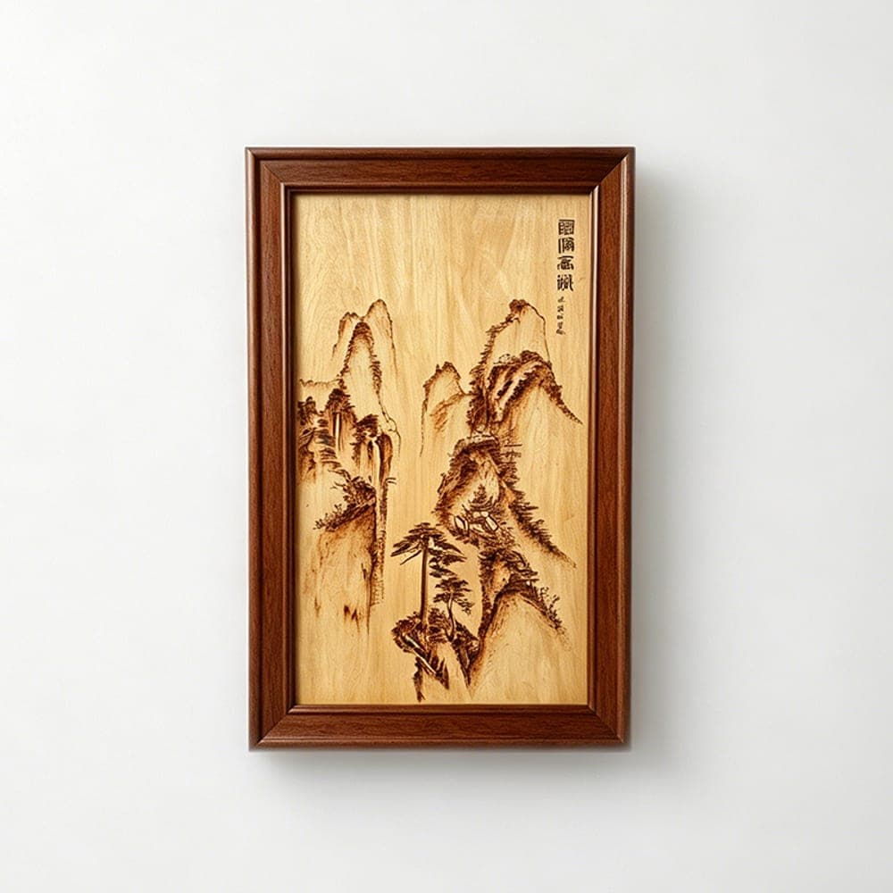Autumn Cloud Ridge Pyrography Wall Panel — Shandong Heritage Pyrography · Pan Heyun