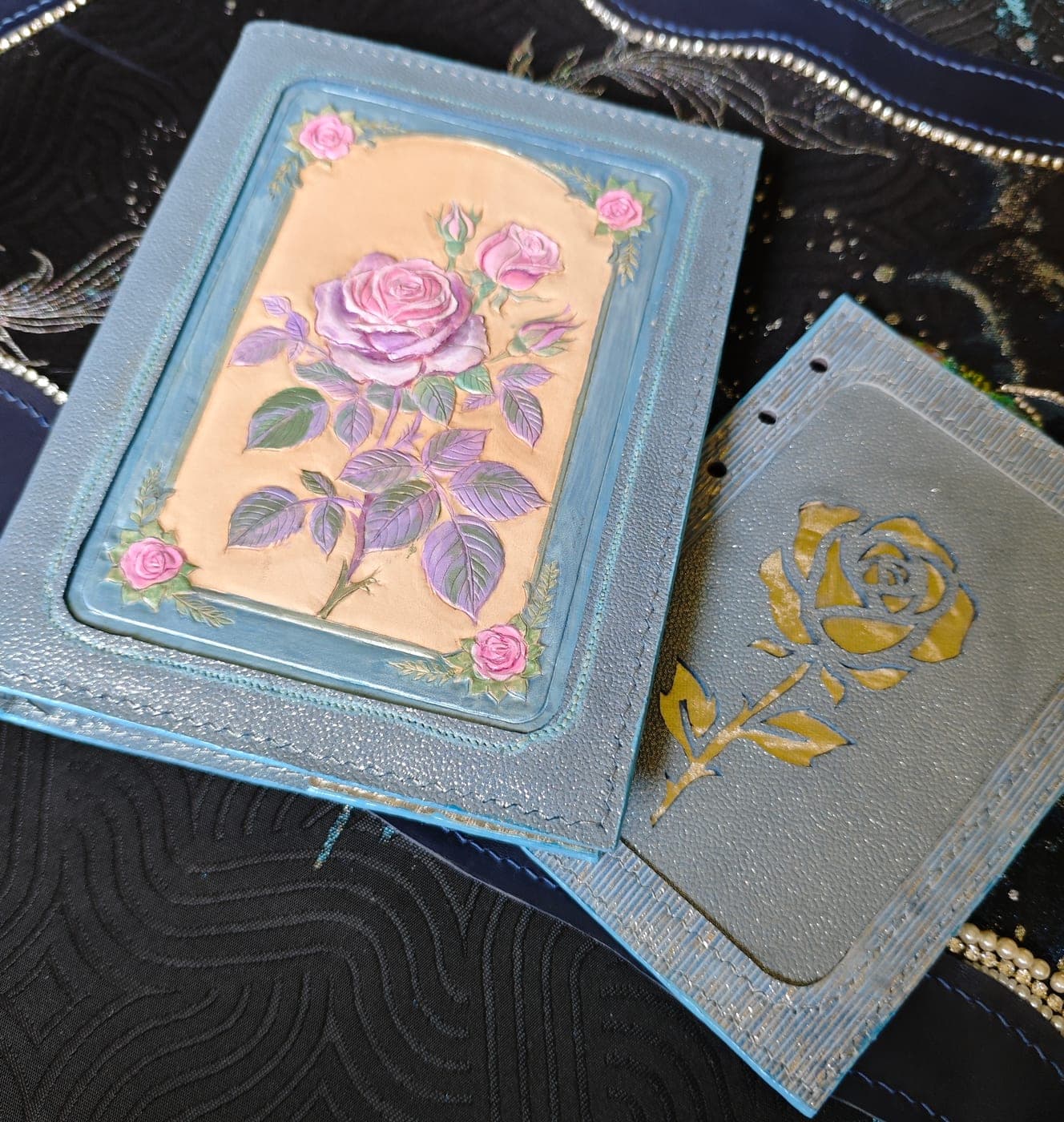 Silver-lilac Tooled Rose Leather Journal