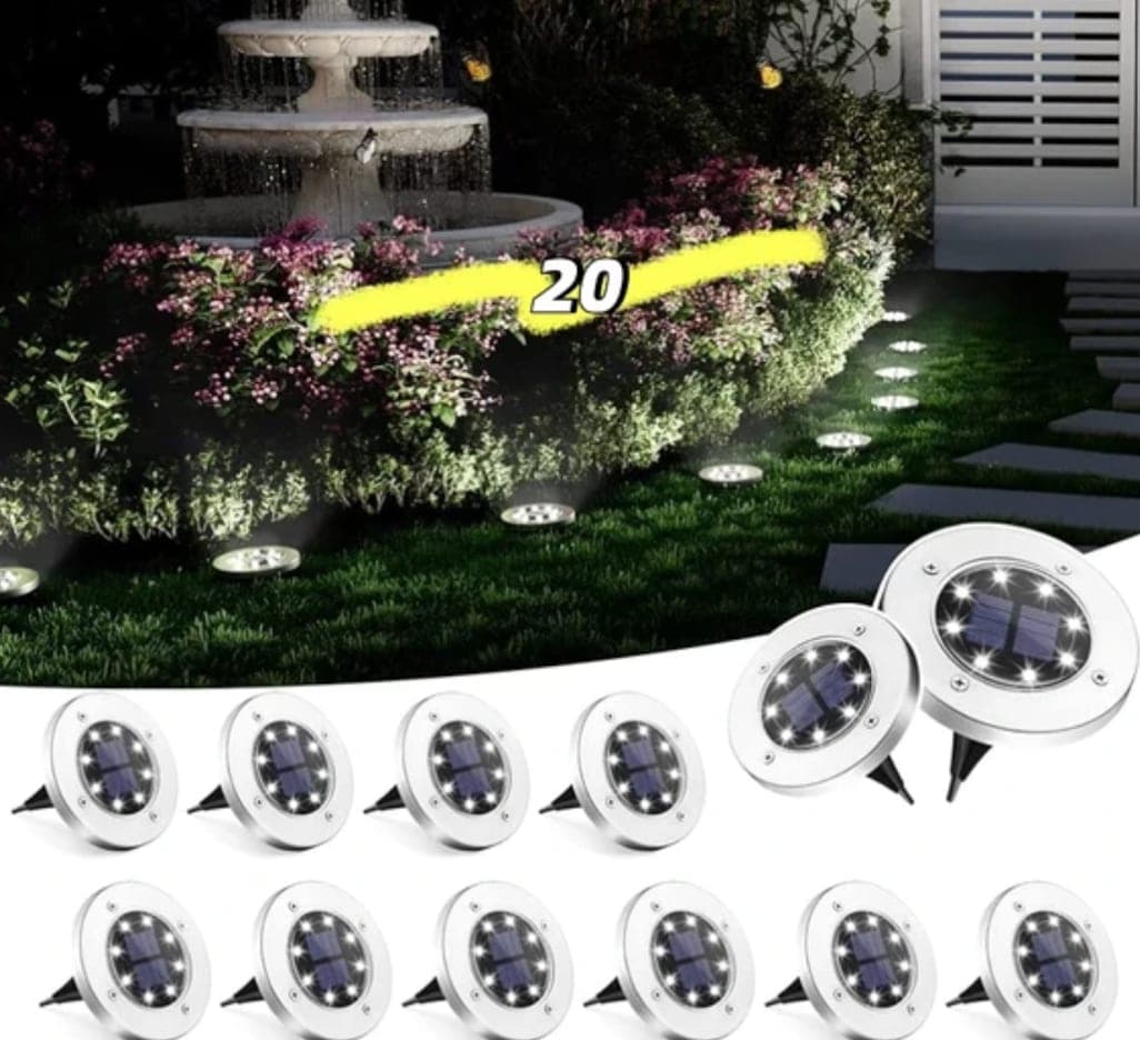 Solar Disk Ground Lights — 20-Pack Cool White