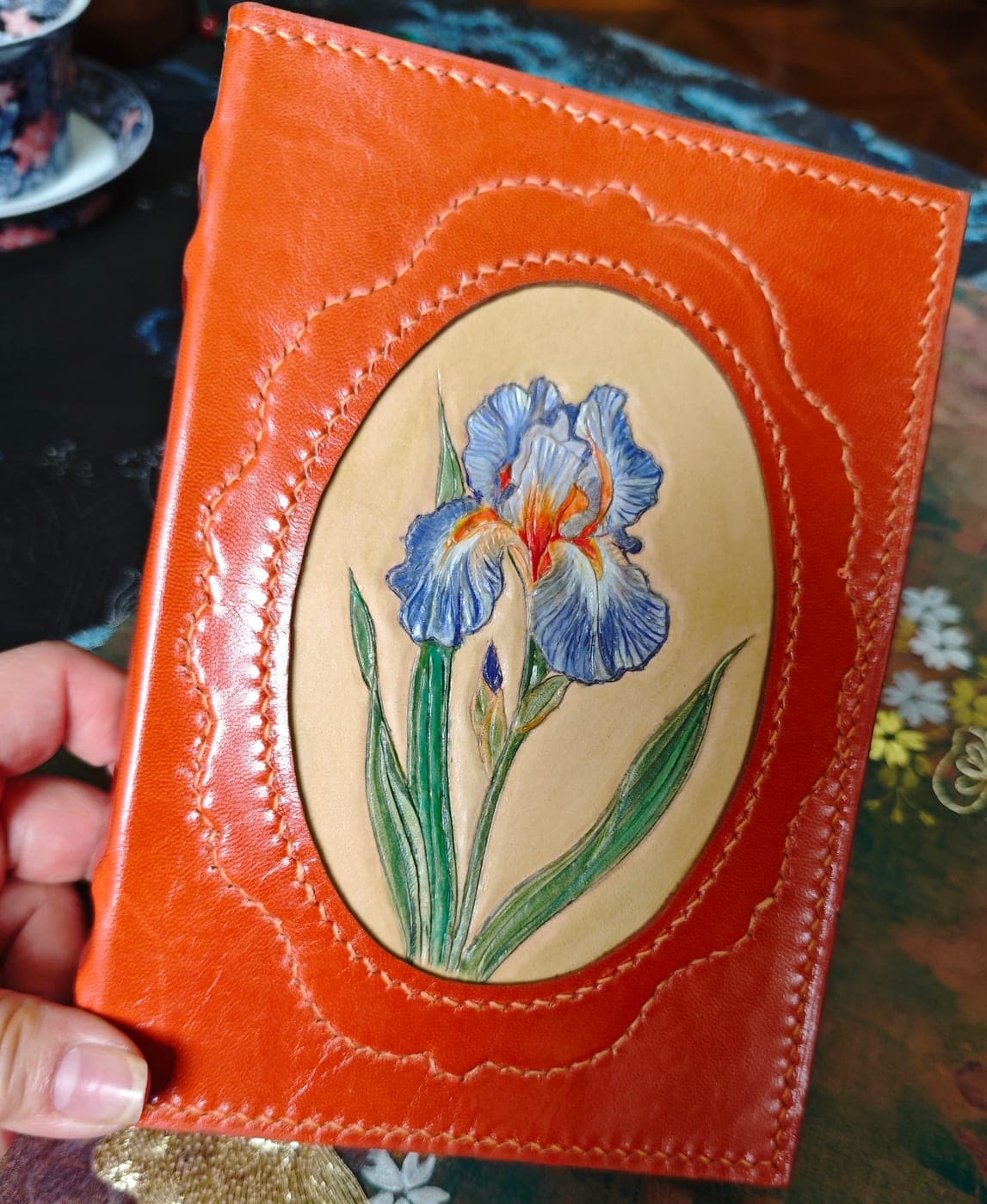 Tangerine Iris Oval Leather Journal