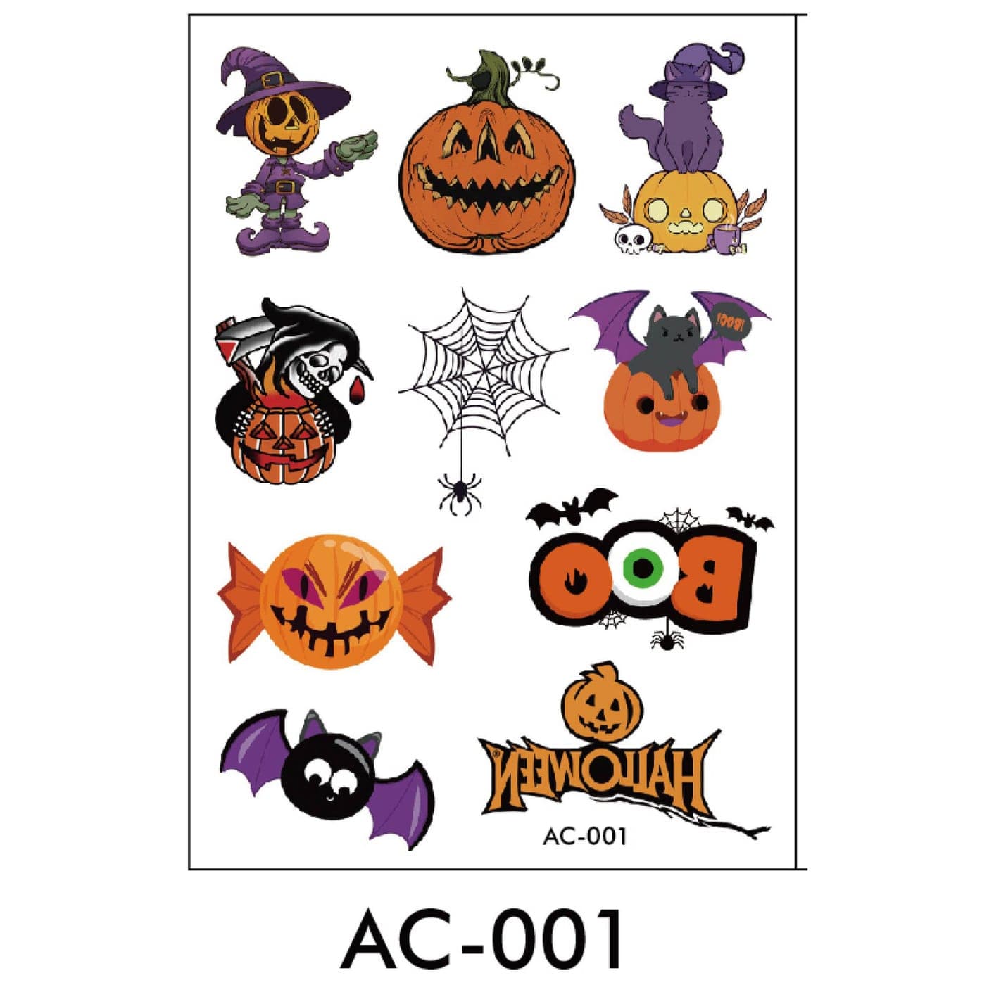 Cartoon AC Series Temporary Tattoo Sheet — 105×148mm