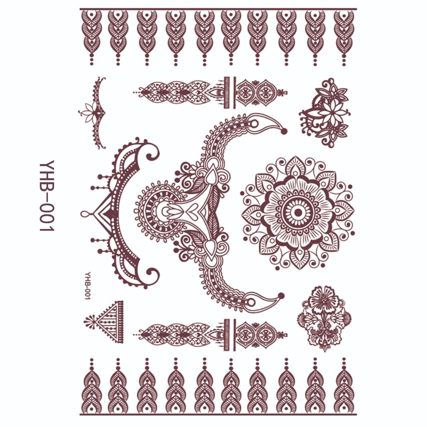 YHB Black Lace Temporary Tattoo Sheet — 148×210mm