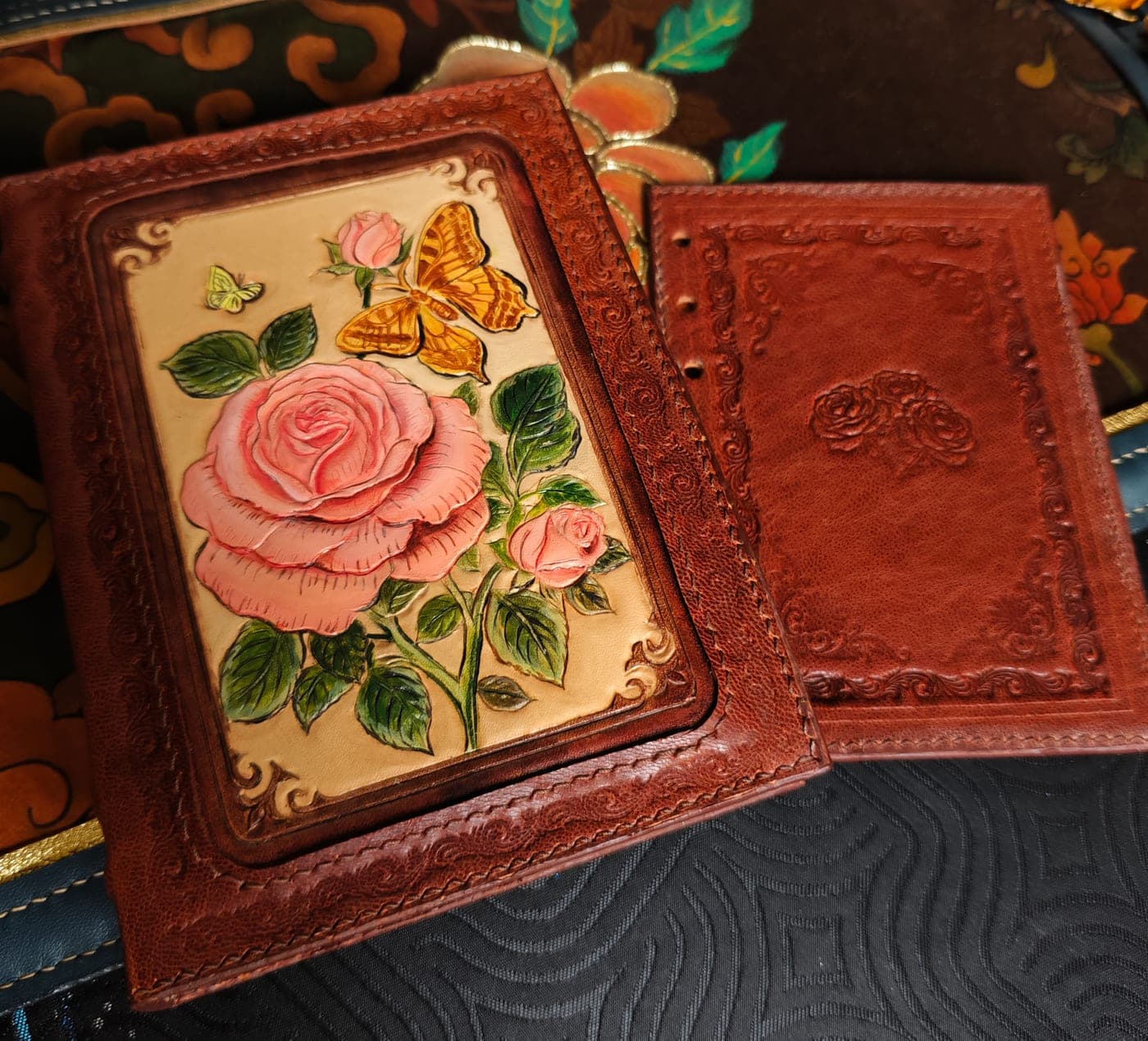 Vintage Brown Rose & Butterfly Leather Journal