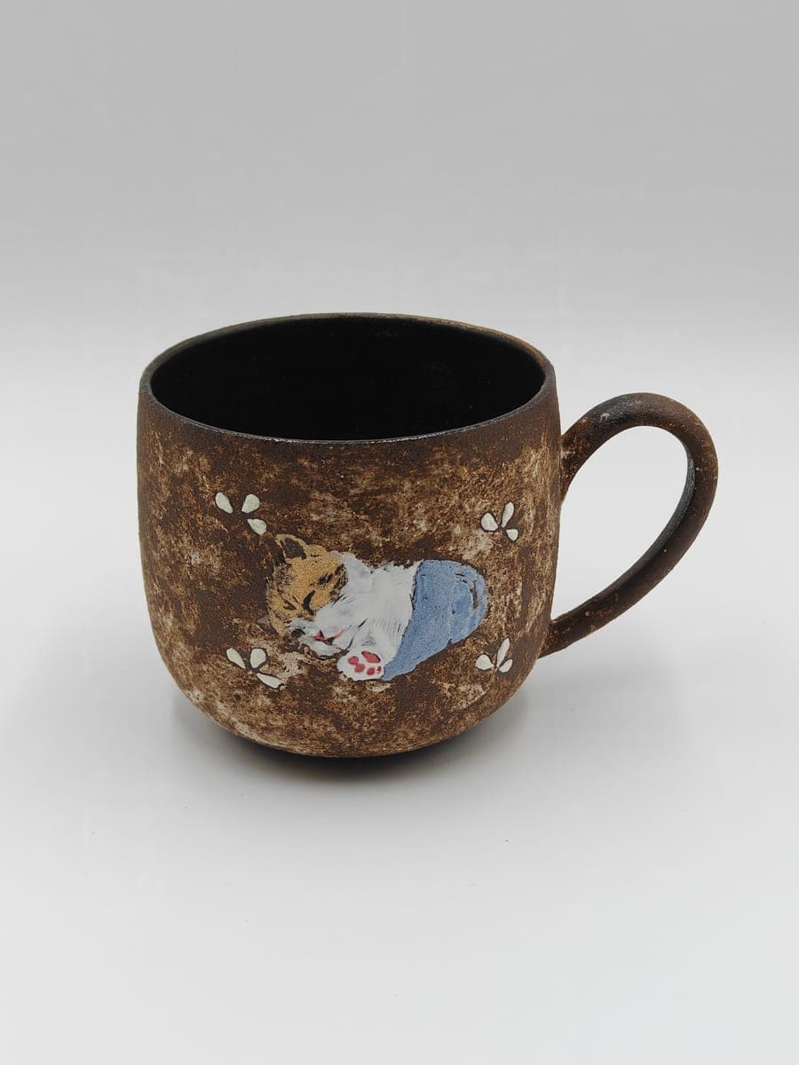 Handcrafted Ceramic Mug — Sleeping Cat Motif