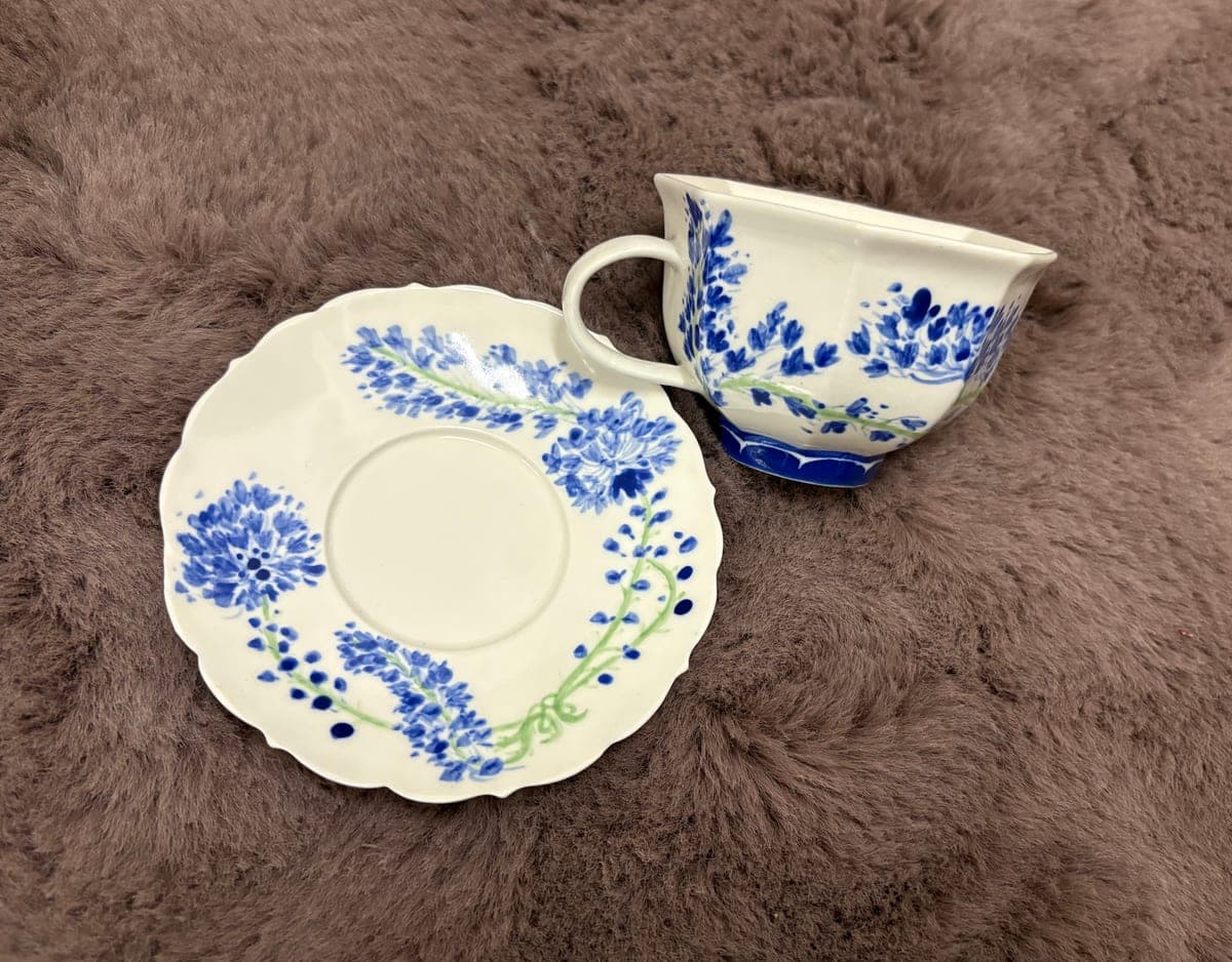 Blue Floral Porcelain Cup & Saucer Set