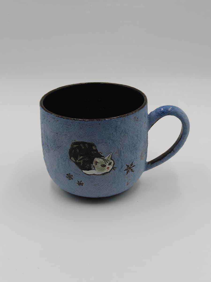 Powder-Blue Ceramic Mug — Cat & Snowflake