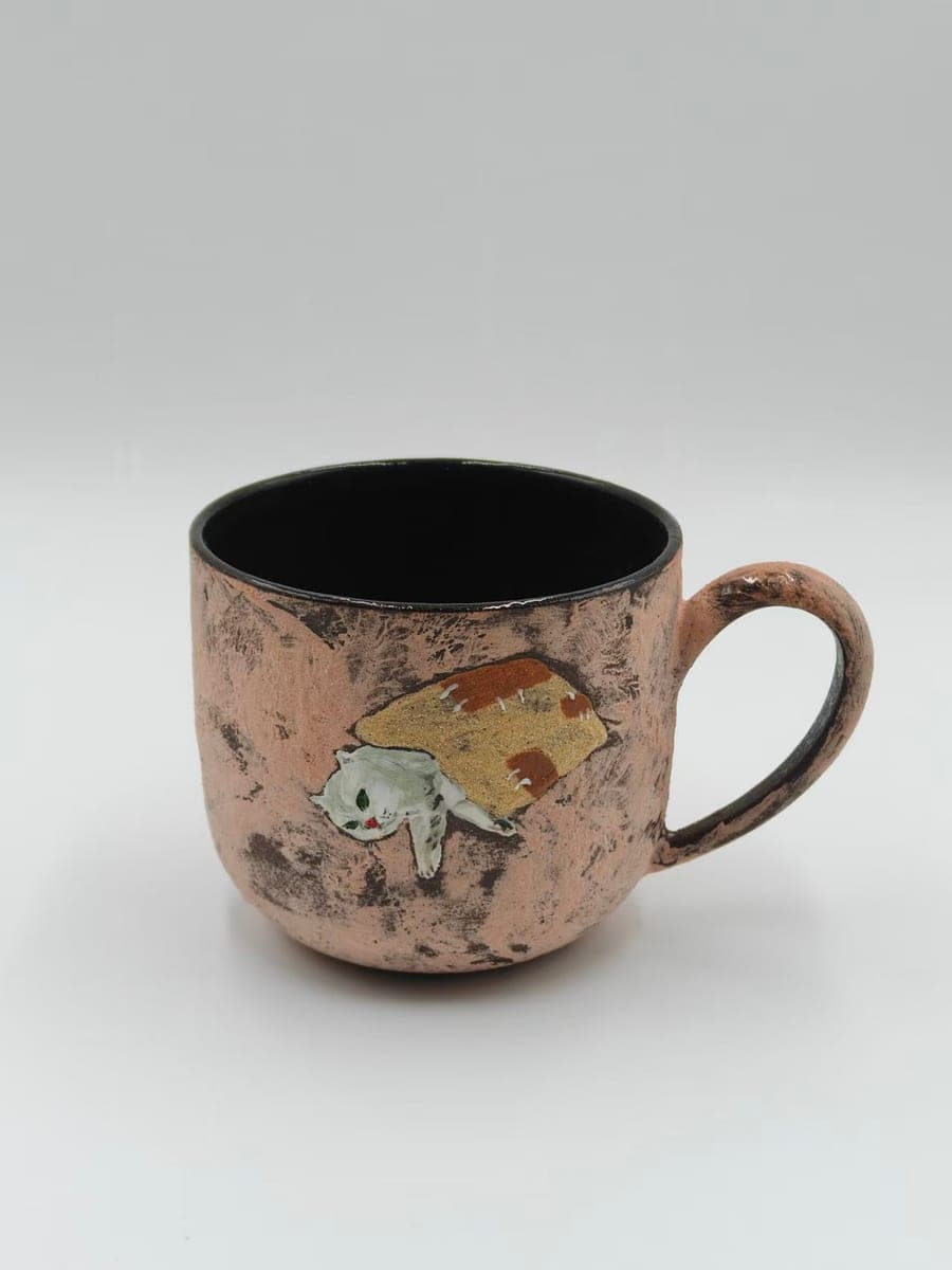 Handcrafted Ceramic Mug — Sleeping Cat Under Blanket