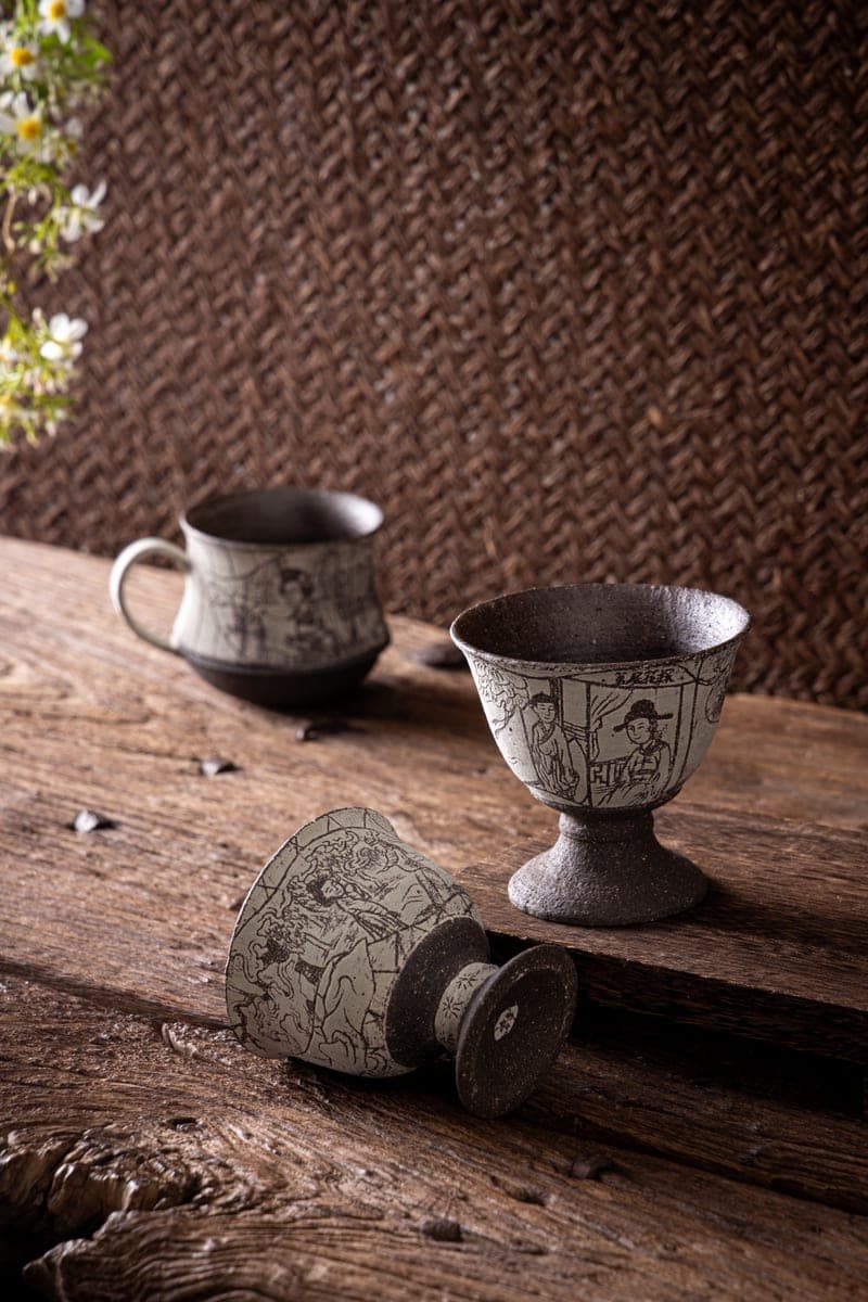 Engraved Ceramic Goblet & Cup Set — Story Scenes
