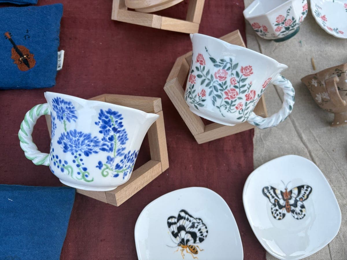 Floral Porcelain Creamers & Butterfly Dishes