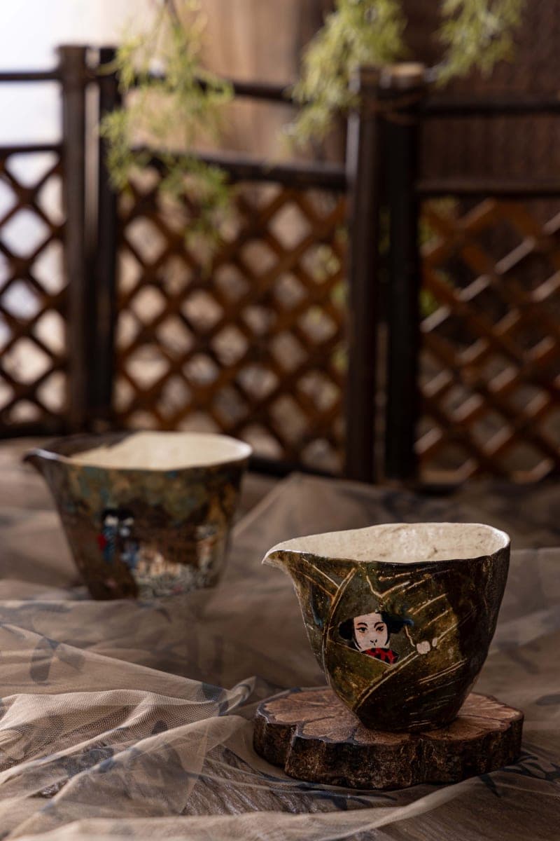 Artisan Ceramic Fair Cups — Leaf Peek Motif Pair