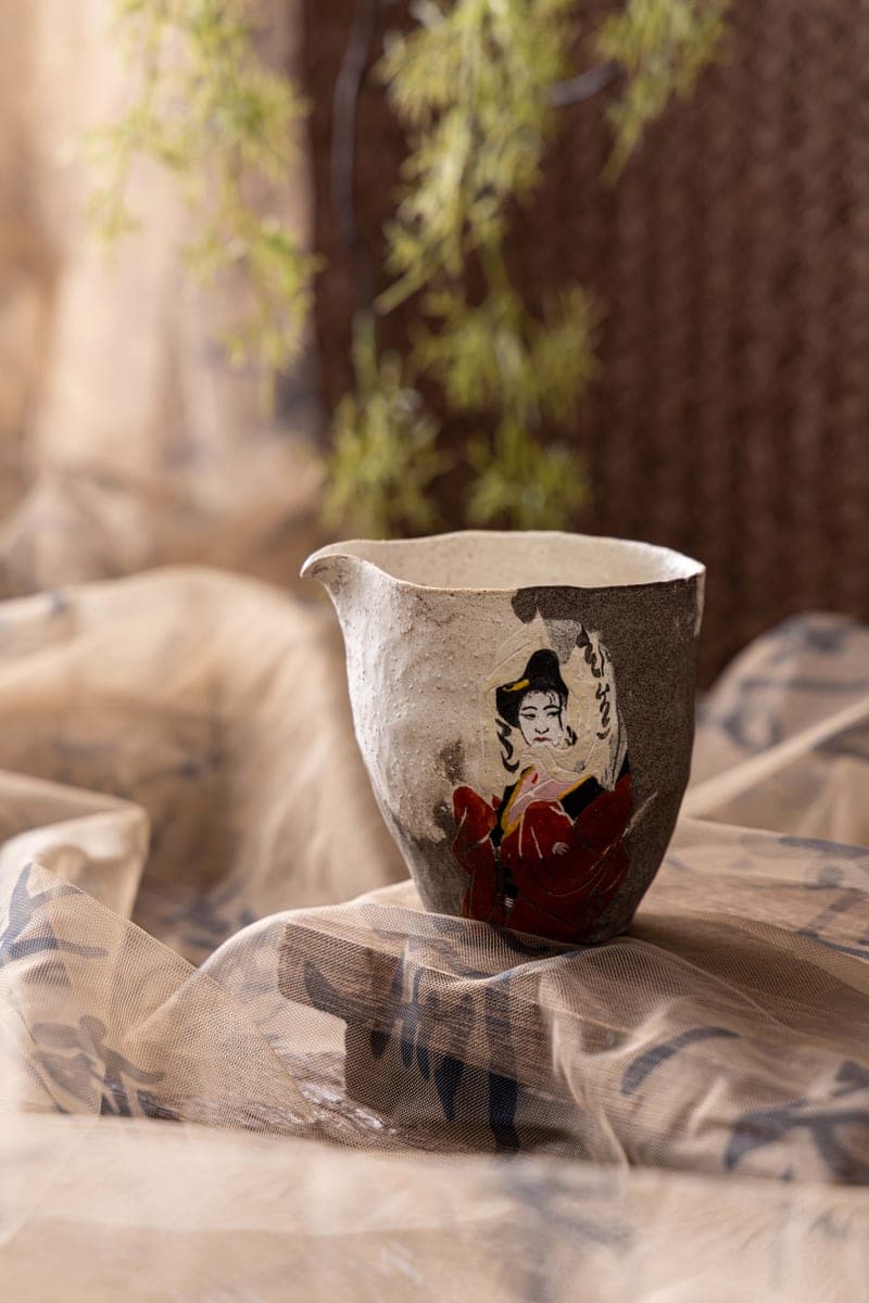 Artisan Ceramic Fair Cup — Crimson Robe Portrait