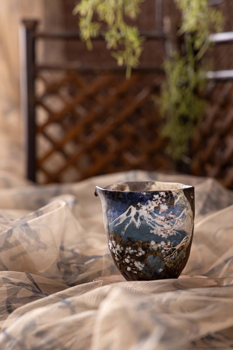 Ceramic Fair Cup — Snow Mountain & Cherry Blossom