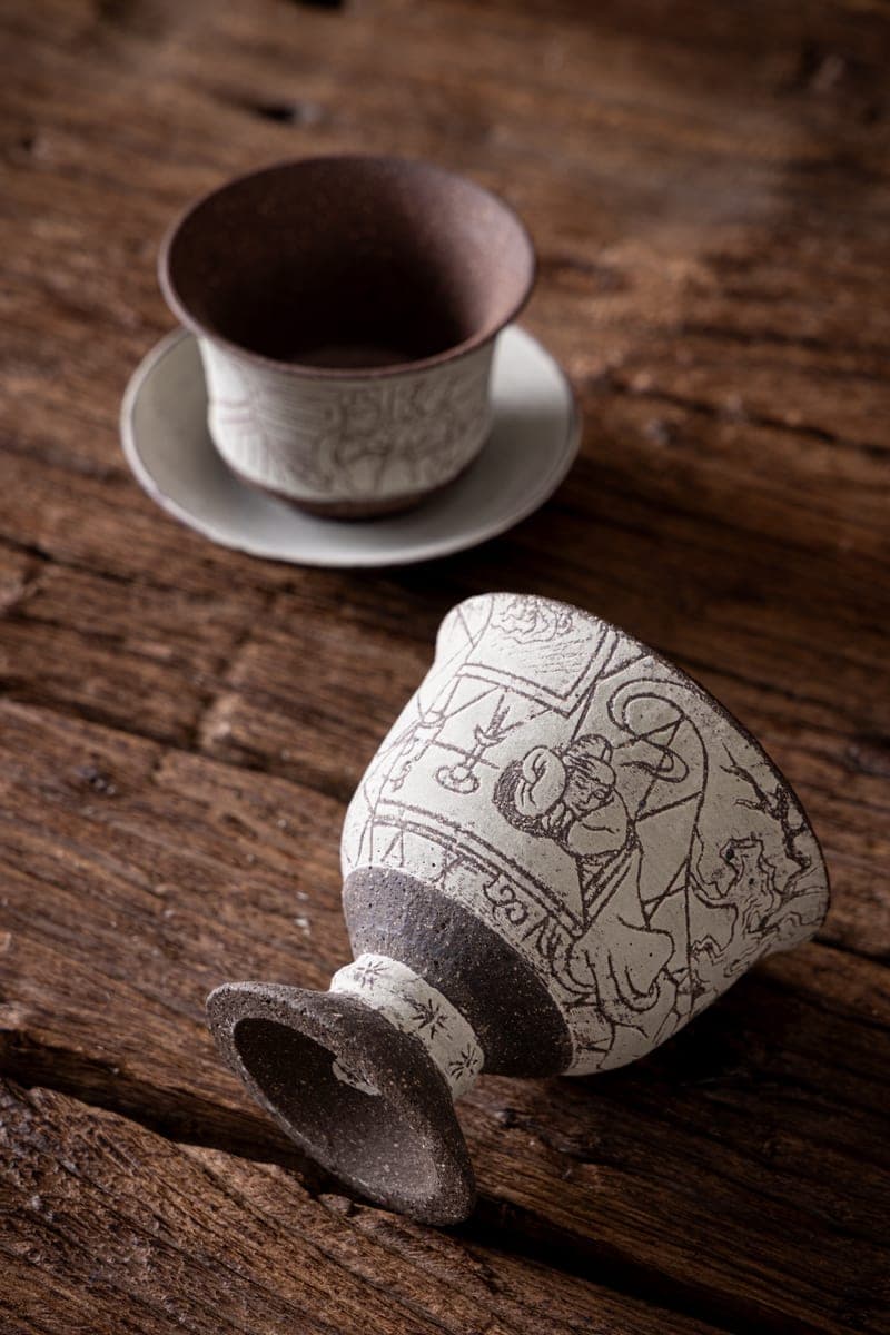 Engraved Ceramic Goblet — Classical Figure Scene