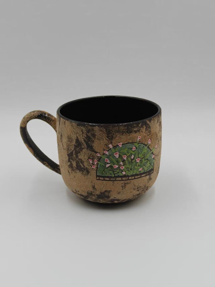Rustic Ceramic Mug — Window Box Flower Motif