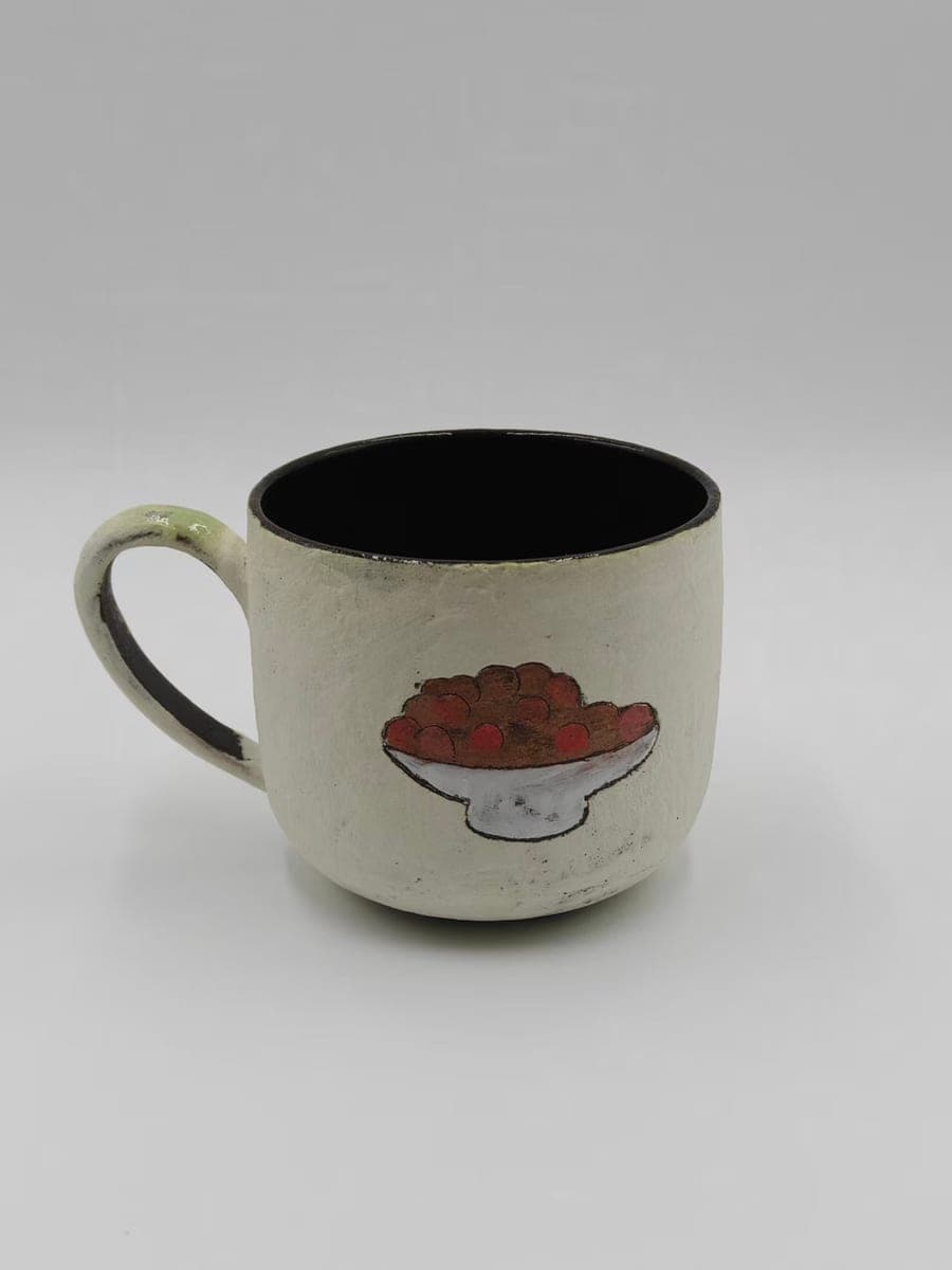 Handcrafted Ceramic Mug — Cherry Bowl Motif