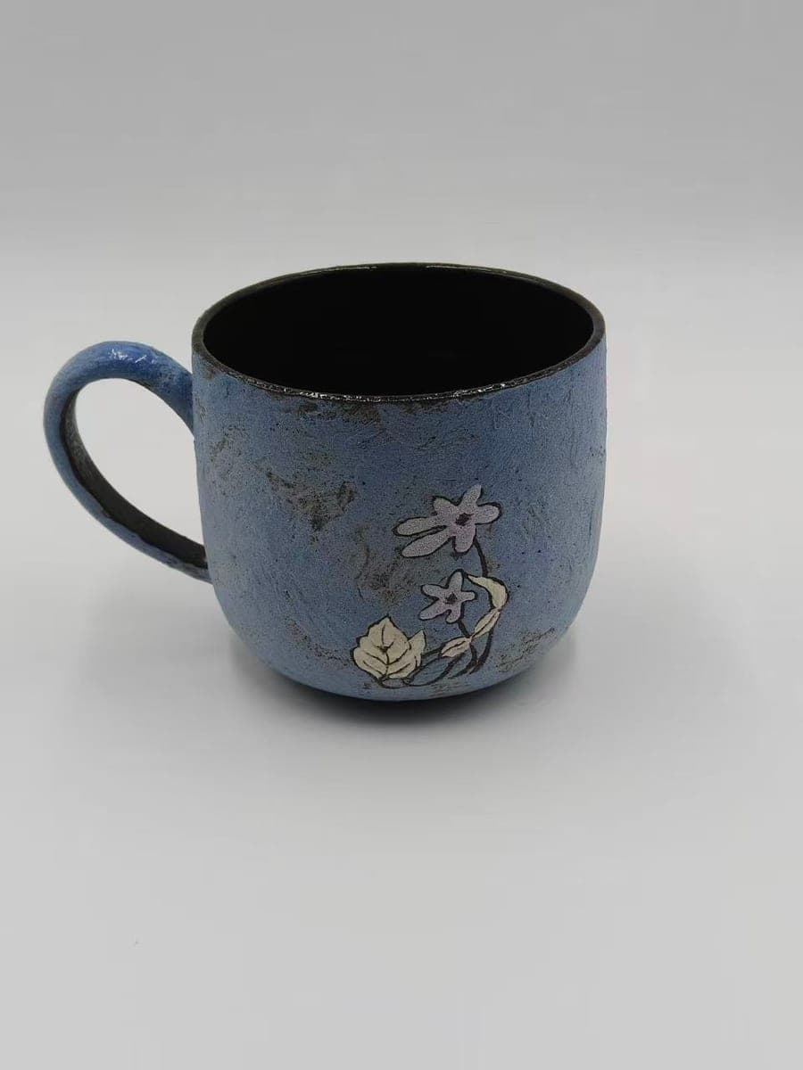Powder-Blue Ceramic Mug — Soft Floral Motif