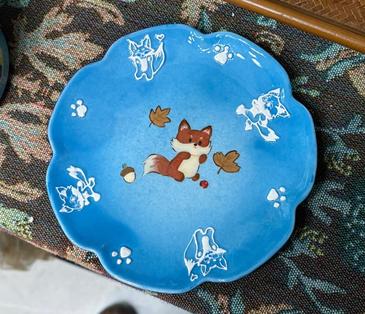 Blue Fox Ceramic Dessert Plate — Scalloped Rim