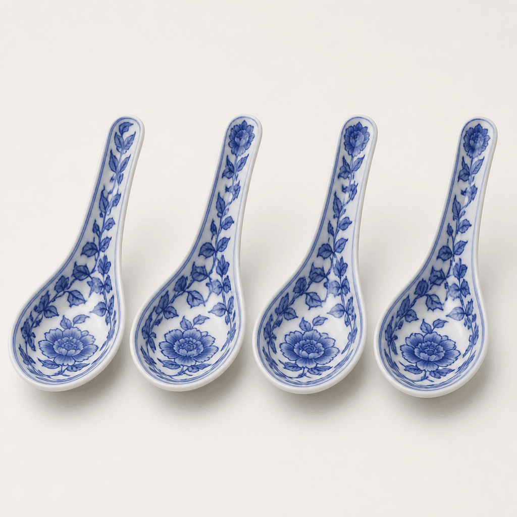 Blue-and-White Porcelain Spoons — Qinghua Style Set of 4