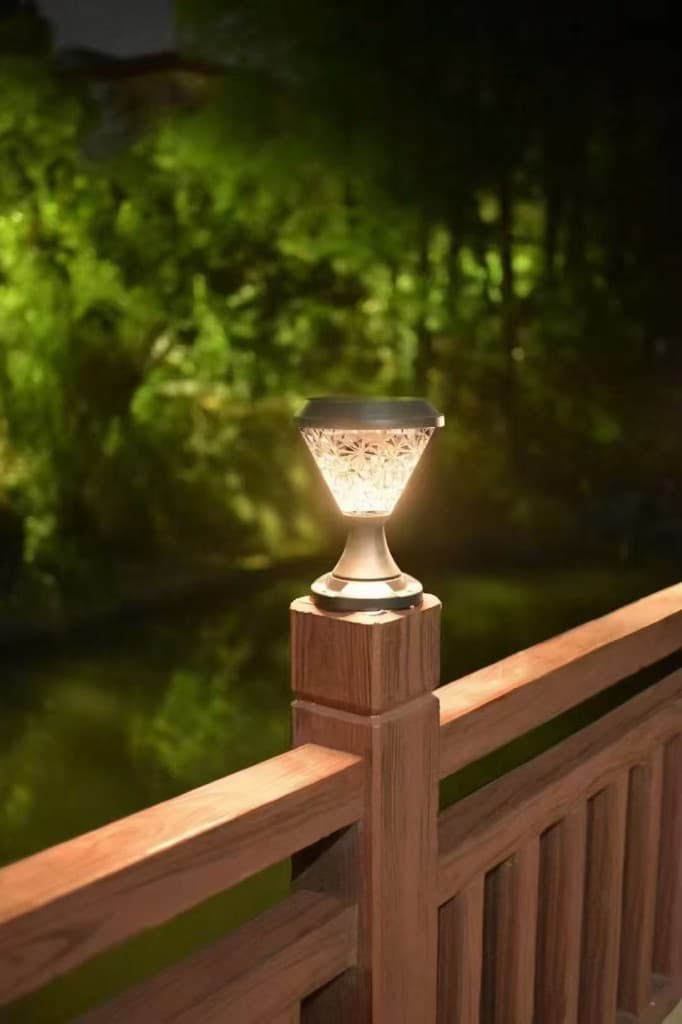 Solar Post Cap Light — Champagne Faceted Deck Lamp