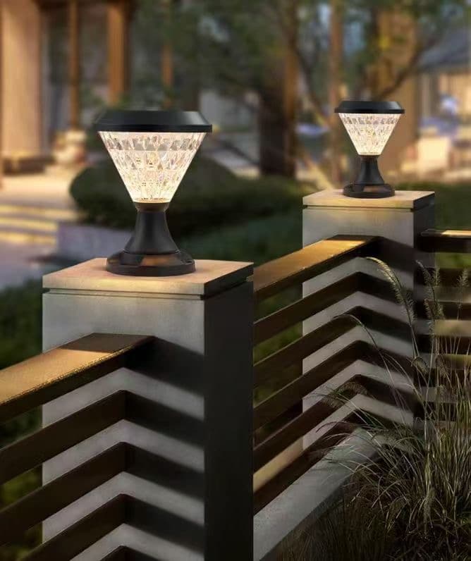 Solar Post Cap Light — Diamond Crystal Pillar Lamp