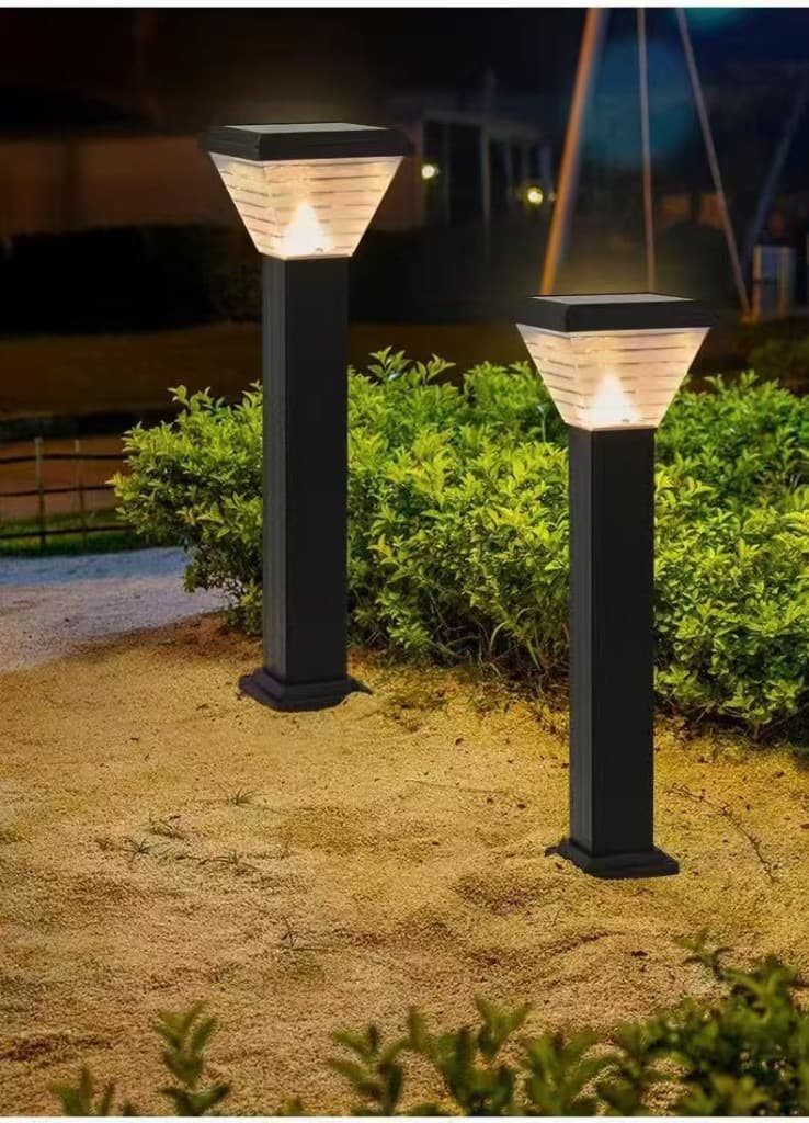 Solar Path Light — Tall Square Bollard Lamp