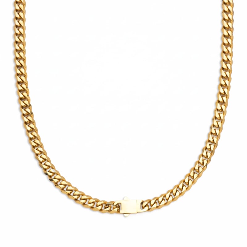 Cuban hex-cut necklace in 18K gold tone, 8mm, 56cm — factory photo of the listed piece.